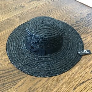 Black Straw Boater Hat-NWT
